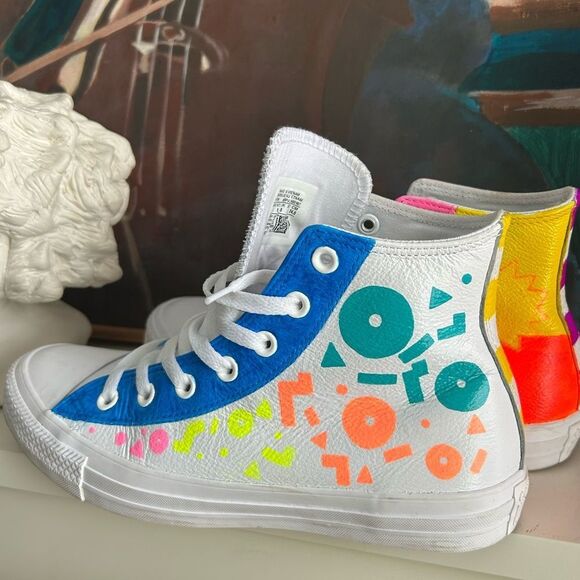 Converse Hand Painted Leather High Tops Trainers mens 6 / women’s 8 - Picture 15 of 16